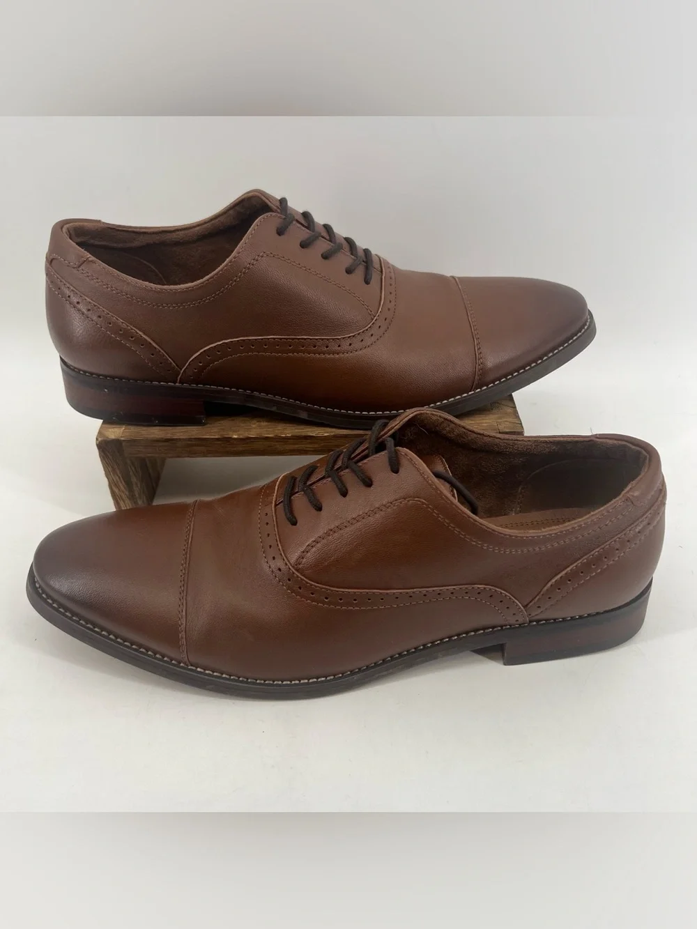 ALDO Men's Brown Leather Cap Toe Lace-Up Oxford Dress Shoes US 10.5 Ayton Cognac